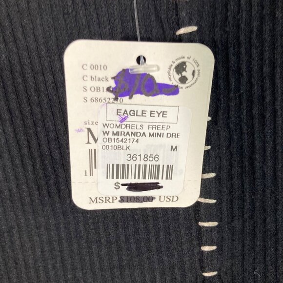 Free People Miranda Mini Dress Body Con M Black Stitch Detail  NWT - Picture 10 of 11